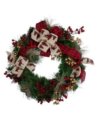 24" Bows and Berries Unlit Artificial Christmas Wreaths