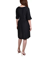 Ny Collection Petite Elbow Sleeve Swiss Dot Empire Dress