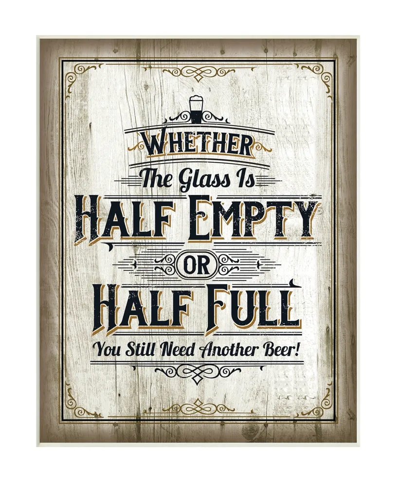 Stupell Industries Half Empty Beer Sign Bar Room Word Design Wall Plaque Art, 13" x 19" - Multi