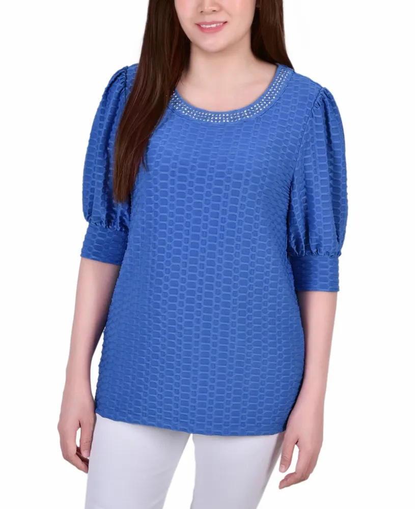 Ny Collection Petite Puff Sleeve Honeycomb Knit Top