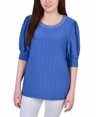 Ny Collection Petite Puff Sleeve Honeycomb Knit Top