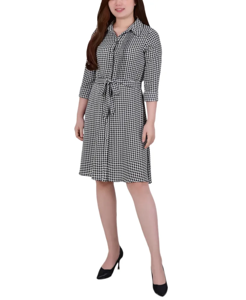 Women's Long Sleeve Roll Tab Belted Shirtdress