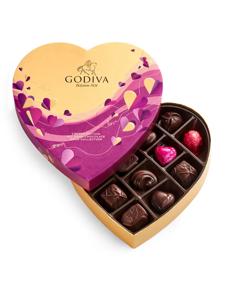 Godiva Valentine's Day Heart Assorted Dark Chocolate Gift Box, 14 Pieces