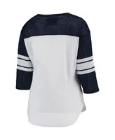 Women's G-iii 4Her by Carl Banks White and College Navy Seattle Seahawks First Team Three-Quarter Sleeve Mesh T-shirt