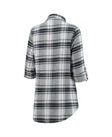 Women's Charcoal, Gray Carolina Panthers Accolade Flannel Long Sleeve Button-Up Nightshirt