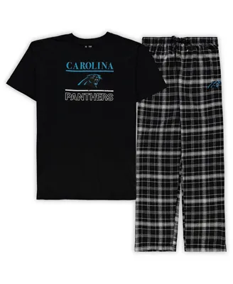 Men's Black Carolina Panthers Big and Tall Lodge T-shirt Pants Sleep Set