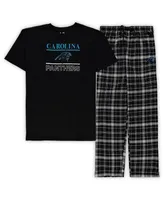 Men's Black Carolina Panthers Big and Tall Lodge T-shirt Pants Sleep Set