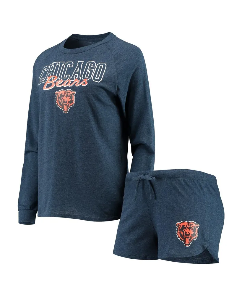 Women's Navy Chicago Bears Meter Knit Long Sleeve Raglan Top and Shorts Sleep Set