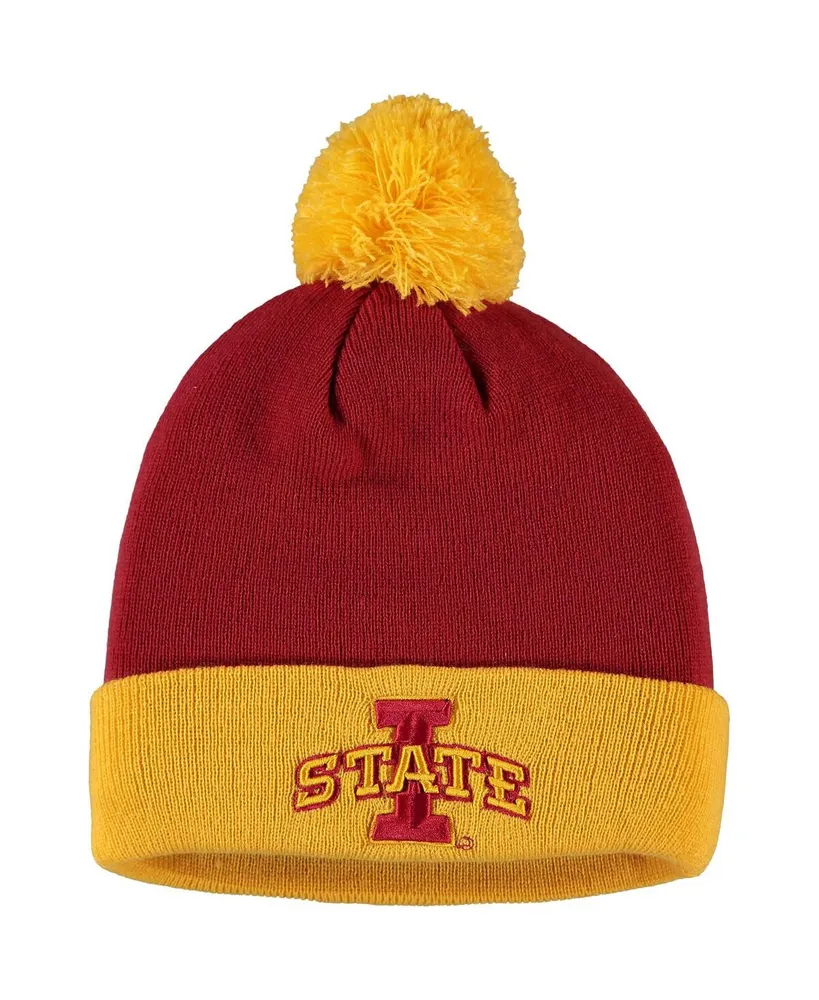 Men's Cardinal and Gold Iowa State Cyclones Core 2-Tone Cuffed Knit Hat with Pom