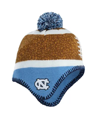 Little Boys and Girls Brown and Carolina Blue North Carolina Tar Heels Football Head Knit Hat with Pom