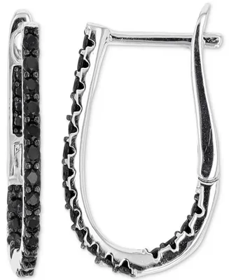 Black Spinel Oval Hoop Earrings (7/8 ct. t.w.) in Sterling Silver