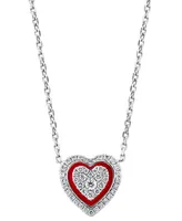 Effy Diamond & Enamel Heart Halo 18" Pendant Necklace (1/4 ct. t.w.) in 14k White Gold