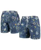 Men's Wes & Willy Navy West Virginia Mountaineers Vintage-Like Floral Swim Trunks