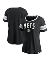 Women's Fanatics Black and Heathered Gray Brooklyn Nets Block Party Striped Sleeve T-shirt