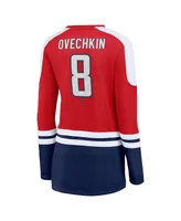 Women's Fanatics Alexander Ovechkin Red and Navy Washington Capitals Power Player Long Sleeve Notch Neck T-shirt