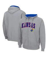 Men's Colosseum Heathered Gray Kansas Jayhawks Arch and Logo 3.0 Full-Zip Hoodie