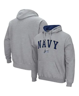 Men's Colosseum Heathered Gray Navy Midshipmen Arch and Logo 3.0 Pullover Hoodie
