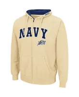 Men's Colosseum Gold Navy Midshipmen Arch and Logo 3.0 Full-Zip Hoodie