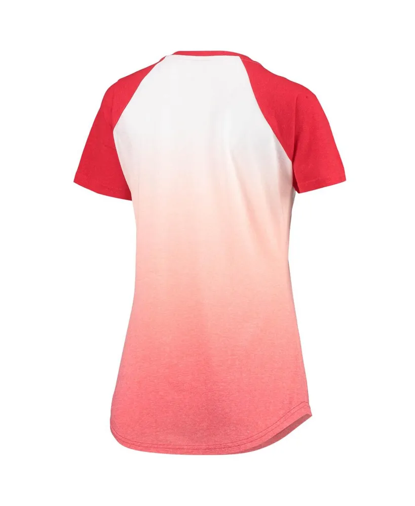 Women's Red and White St. Louis Cardinals Shortstop Ombre Raglan V-Neck T-shirt