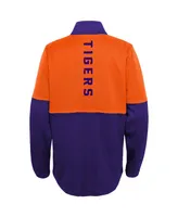 Big Boys Purple, Orange Clemson Tigers Quick Snap Spine Print Quarter-Zip Jacket