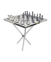 Aluminum Contemporary Game Table Set, 33 Pieces - Silver