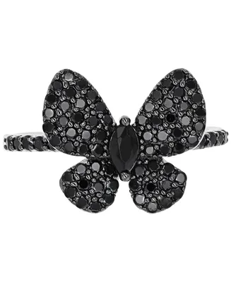 Black Spinel Butterfly Ring (7/8 ct. t.w.) Rhodium-Plated Sterling Silver