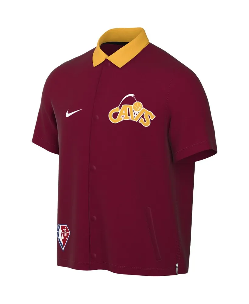 Men's Wine, Gold Cleveland Cavaliers 2021/22 City Edition Therma Flex Showtime Short Sleeve Full-Snap Collar Jacket