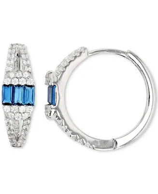 Lab-Created Blue Spinel & Cubic Zirconia Small Hoop Earrings Sterling Silver, 0.71" (Also Green Nano)