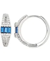 Lab-Created Blue Spinel & Cubic Zirconia Small Hoop Earrings Sterling Silver, 0.71" (Also Green Nano)