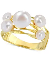 Cultured Freshwater Pearl (4- 7-1/2mm) Cluster Openwork Ring Yellow Rhodium-Plated Sterling Silver