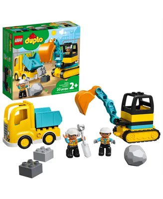 Lego Duplo 10931 Truck & Tracked Excavator Toy Building Set with Construction Worker Minifigures