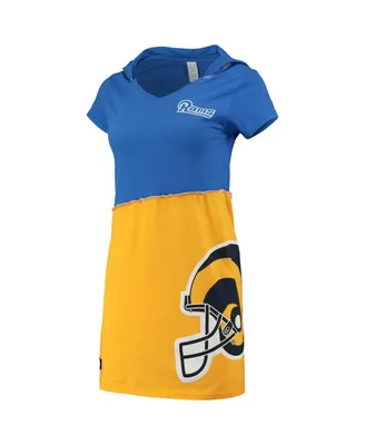 Women's Refried Apparel Royal and Gold Los Angeles Rams Hooded Mini Dress