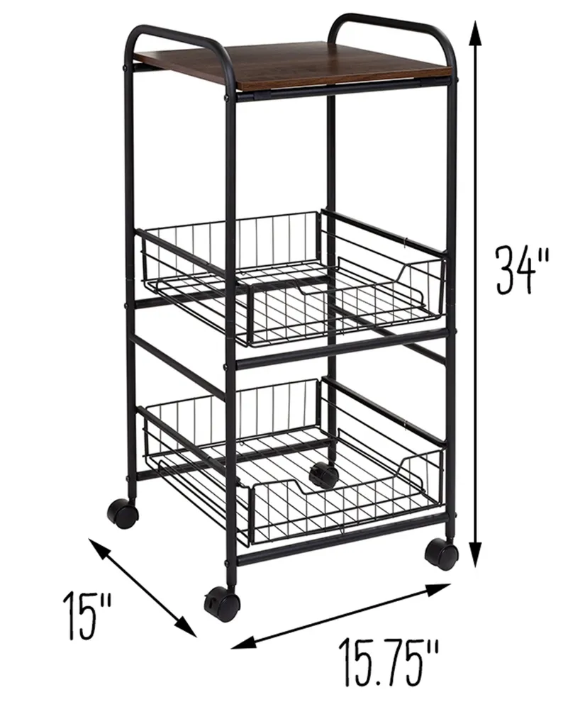 Honey Can Do 3-Tier Slim Rolling Cart with Metal Basket Drawers