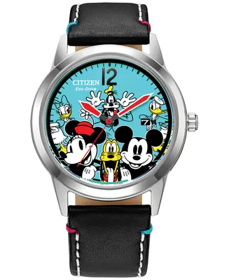 Disney by Citizen Sensational Six Black Leather Strap Watch 40mm