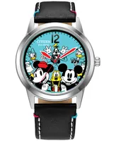 Disney by Citizen Sensational Six Black Leather Strap Watch 40mm