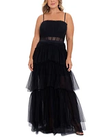 Betsy & Adam Plus Mesh Corset Dress