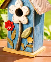 Glitzhome 10.25" Retro Birdhouse with 3D Flowers