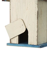 Glitzhome 10.25" Washed Birdhouse with 3D Flowers
