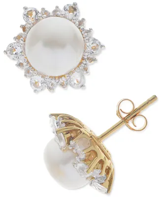 Cultured Freshwater Pearl (8mm) & White Topaz (1-1/4 ct. t.w.) in 14k Gold-Plated Sterling Silver
