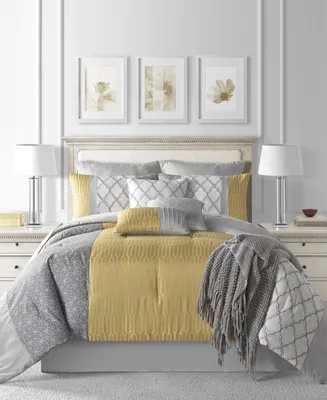 Ridgewood Queen Comforter Set, 10 Piece - Gray, Gold