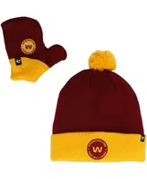 Little Girls and Boys '47 Brand Burgundy, Gold Washington Football Team Bam Bam Cuffed Knit Hat with Pom and Mittens Set