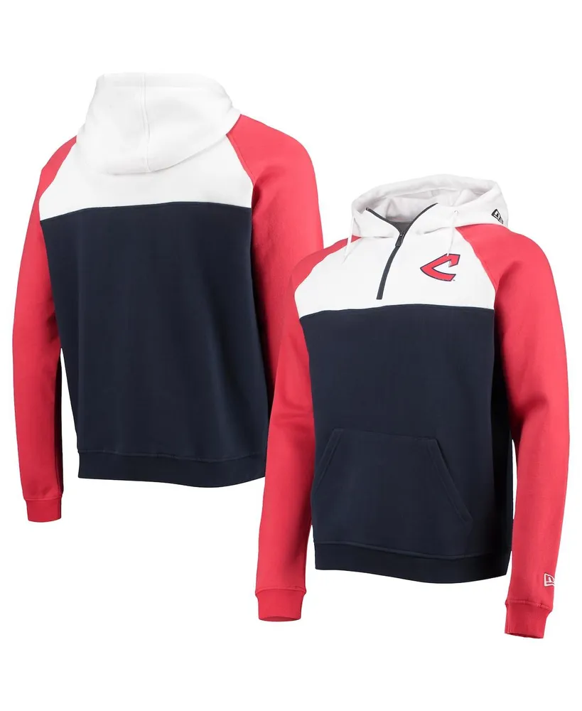 Men's New Era Navy and White Cleveland Indians Cooperstown Collection Quarter-Zip Hoodie Jacket