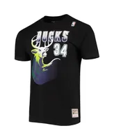 Men's Mitchell & Ness Ray Allen Black Milwaukee Bucks Hardwood Classics Stitch Name and Number T-shirt