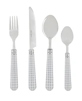 French Home Bistro Geometric Grid Stainless Steel 16 Piece Flatware Set, Service for 4