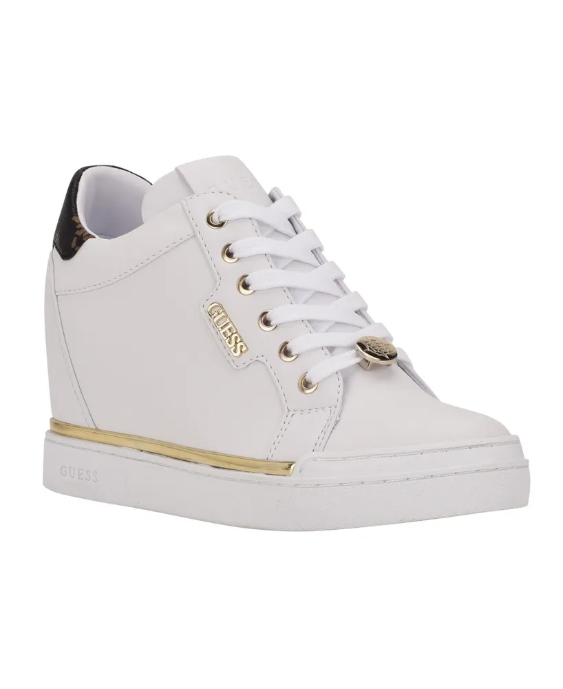 Guess Women's Faster Lace Up Fashion Logo Wedge Sneakers