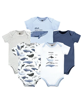 Hudson Baby Baby Boys Cotton Bodysuits Whale Types, 5-Pack