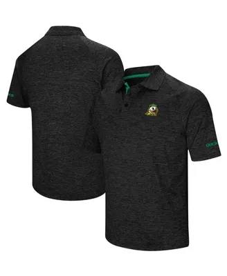 Men's Colosseum Heathered Black Oregon Ducks Alternate Logo Down Swing Raglan Polo Shirt