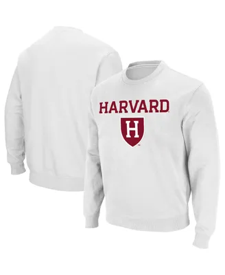 Men's Colosseum White Harvard Crimson Team Arch Logo Tackle Twill Pullover Sweatshirt