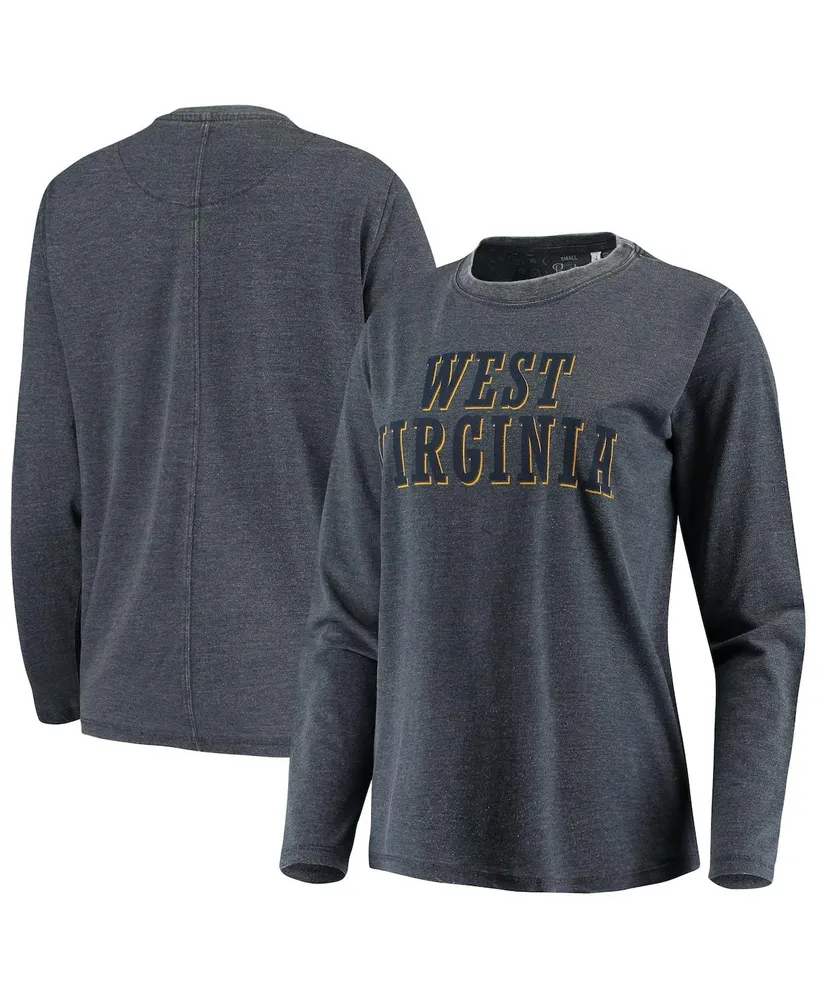 Women's Pressbox Navy West Virginia Mountaineers Tonal Block Vintage-Inspired Wash Long Sleeve T-shirt