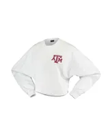 Women's White Texas A M Aggies Raw Hem Cropped Spirit Jersey Long Sleeve T-shirt